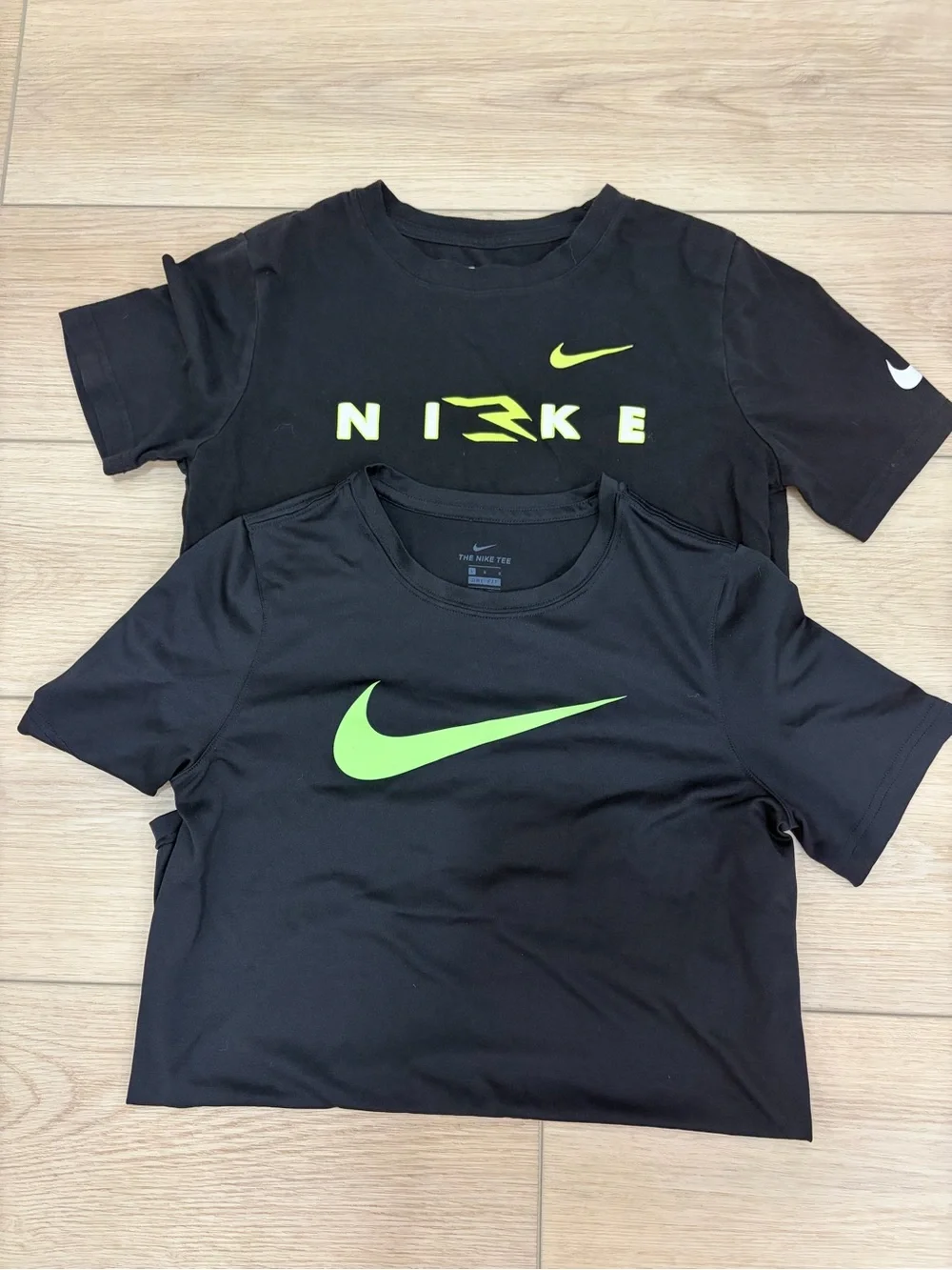 Nike Athletic Sports Boys' Black School Tee lot with Neon Green Swoosh YL